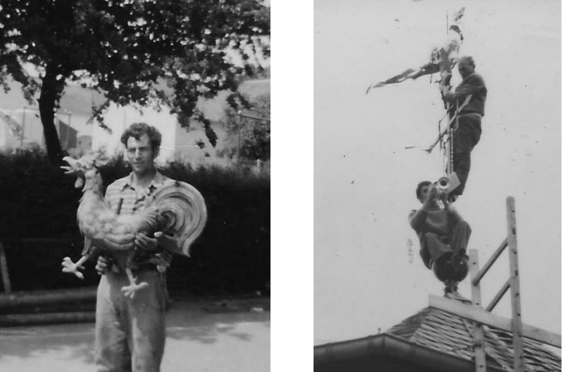 Dorf Chronist Günter Dellwo mit Trompete auf dem Kirchturm 1975 Image